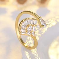 Brass Cuff Finger Ring Ginkgo Leaf plated fashion jewelry & micro pave cubic zirconia & for woman 17mm Sold By PC