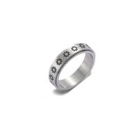 Stainless Steel Finger Ring, polished, Unisex & different size for choice & with flower pattern, silver color, 6mm, Sold By PC