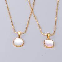 Stainless Steel Jewelry Necklace, 316L Stainless Steel, with White Shell, Geometrical Pattern, gold color plated, rope chain & for woman, golden, 15x15mm, Length:Approx 45 cm, Sold By PC