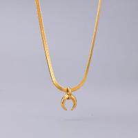 Stainless Steel Jewelry Necklace, 316L Stainless Steel, Moon, gold color plated, herringbone chain & for woman, golden, 15x15mm, Length:Approx 45 cm, Sold By PC