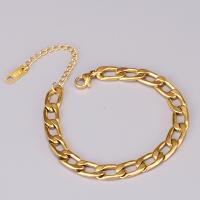 Stainless Steel Jewelry Bracelet 316L Stainless Steel with 6cm extender chain gold color plated curb chain & for woman golden 7mm Length Approx 14 cm Sold By PC