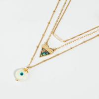Mode-Multi-Layer-Halskette, Zinklegierung, mit Naturstein, Herz, KC goldfarben plattiert, mehrschichtig & für Frau, gemischte Farben, Länge 50*40*32 cm, verkauft von PC