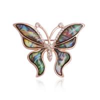 Tibetan Style Brooches, with Shell, Butterfly, Unisex & micro pave cubic zirconia, mixed colors, 35x45mm, Sold By PC