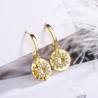 Brass Leverback Earring, micro pave cubic zirconia & for woman, golden, 28x15mm, Sold By Pair