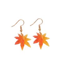 Acrylic Jewelry Earring, with Tibetan Style, Leaf, different styles for choice & for woman, reddish orange, 25x40mm, Sold By Pair