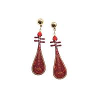 Tibetan Style Drop Earrings, Biwa, vintage & for woman & enamel, more colors for choice, 15x65mm, Sold By Pair