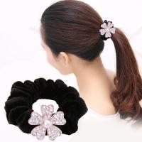 Ponytail Holder Zinc Alloy with Velveteen rose gold color plated & for woman & with rhinestone black Sold By PC