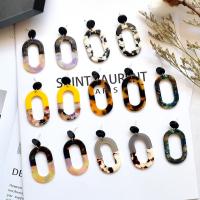 Boucle d'oreille bijoux acrylique, Feuille d'acétate, avec alliage de zinc, pour femme & creux, plus de couleurs à choisir, 25x50mm, Vendu par paire