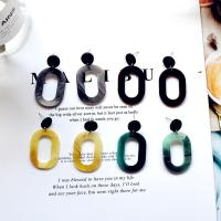 Acryl oorbellen, Acetaatblad, met Zinc Alloy, voor vrouw, meer kleuren voor de keuze, 40mm, Verkocht door pair