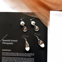 Resin Earring, with Tibetan Style & Acrylic, egg, different styles for choice & for woman, white, 40mm, Sold By Pair
