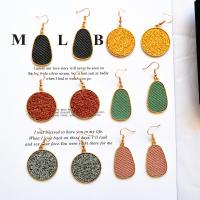 Zinc Alloy Drop Earrings with Cloth gold color plated & for woman 50mm Sold By Pair