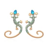 Rhinestone Earring, Tibetan Style, Gecko, gold color plated, for woman & with rhinestone, 58x42mm, Sold By Pair