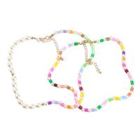 Plastic Pearl Necklace, Tibetan Style, with ABS Plastic Pearl & Resin, with 3.18 extender chain, 2 pieces & fashion jewelry & for woman, multi-colored, Length:16.06 Inch, Sold By Set