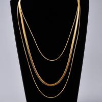 Mode-Multi-Layer-Halskette, 316 L Edelstahl, mit Verlängerungskettchen von 6cm, goldfarben plattiert, drei Schichten & Fischgräten-Kette & für Frau, Goldfarbe, Länge:ca. 46 cm, verkauft von setzen