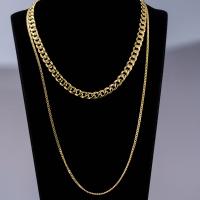 Stainless Steel Chain Necklace 316L Stainless Steel gold color plated Double Layer & curb chain & for woman gold Length Approx 45 cm Sold By Set