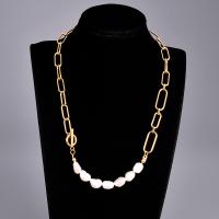 Plastične biserna ogrlica, 316L Stainless Steel, s Plastična Pearl, zlatna boja pozlaćen, za žene, zlato, 7mm, Dužina Približno 41 cm, Prodano By PC