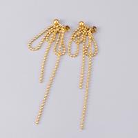 Fashion Fringe Earrings, 316L Stainless Steel, gold color plated, for woman, gold, 88mm, Sold By Pair