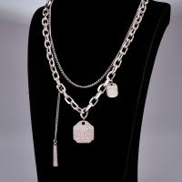 Edelstahl Schmuck Halskette, 316 L Edelstahl, silberfarben plattiert, Doppelschicht & für Frau, Silberfarbe, 20x20mm, Länge ca. 43 cm, verkauft von PC