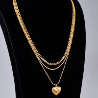 Multi слой ожерелье, Нержавеющая сталь 316, Сердце, плакирован золотом, три слоя & Женский, Золотой, 25x18mm, длина:Приблизительно 46 см, продается PC