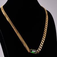 Stainless Steel Jewelry Necklace, 316L Stainless Steel, with Resin Rhinestone, gold color plated, curb chain & for woman, golden, 20x10mm, Length:Approx 45 cm, Sold By PC