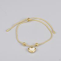 Stainless Steel Jewelry Bracelet, 316L Stainless Steel, with White Shell, Heart, gold color plated, French Rope Chain & for woman, golden, 11x11mm, Length:Approx 26 cm, Sold By PC
