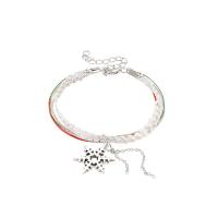 Bracelet de vacances de Noël, alliage de zinc, avec corde de coton & résine, flocon de neige, multicouche & pour femme, couleurs mélangées, Longueur:17.5 cm, Vendu par PC