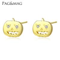 Brass Stud Earring, Pumpkin, Halloween Jewelry Gift & micro pave cubic zirconia & for woman, more colors for choice, 7x7mm, Sold By Pair
