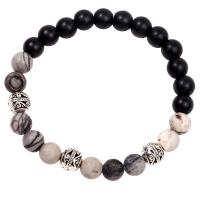 Gemstone Bracelets, Natural Stone, with Tibetan Style, Round, handmade, Unisex, mixed colors, Length:20 cm, Sold By PC