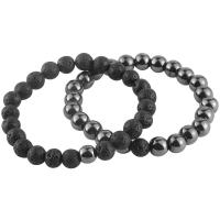 Gemstone Bracelets, Hematite, Round, for couple, black, 8mm, Length:20.3 cm, Sold By Pair