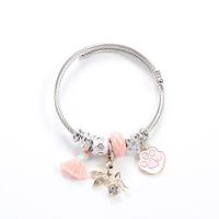 Stainless Steel European Cuff Bangle, with Cotton Thread, plated, Adjustable & for woman & enamel & with rhinestone, pink, Length:Approx 9.05 Inch, Sold By PC