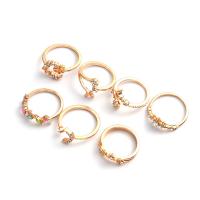 Cink Alloy Ring Set, Cink ötvözet, arany színű aranyozott, 7 darab & Állítható & a nő & strasszos, 17mm, Által értékesített Set