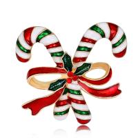 Christmas Brooches, Tibetan Style, Christmas Candy Cane, gold color plated, enamel, multi-colored, 35x37mm, Sold By PC