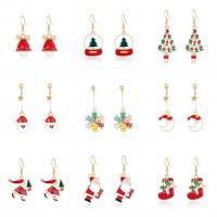 Christmas Earrings, Tibetan Style, gold color plated, Christmas Design & different styles for choice & for woman & enamel & with rhinestone, more colors for choice, Sold By Pair