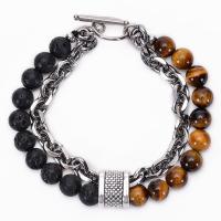 Bracelets de pierres précieuses, pierre gemme, avec acier inoxydable, différents matériaux pour le choix & unisexe, plus de couleurs à choisir, Longueur:Environ 7.5 pouce, Vendu par PC