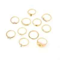Ensemble d’anneau en alliage de zinc, Placage de couleur d'or, 11 PCS. & Réglable & pour femme & avec strass, 16mm,17mm, Vendu par fixé