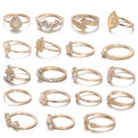 Juego de anillos de aleación de zinc, chapado, 11 piezas & Ajustable & para mujer & con diamantes de imitación, 14mm,15mm,16mm,17mm,18mm, 19PCs/Set, Vendido por Set