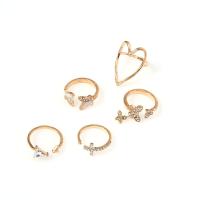Zinc Alloy Ring Set gold color plated 5 pieces & Adjustable & for woman & enamel & with rhinestone 17mm 25mm Sold By Set