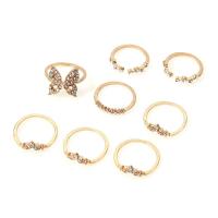 Cink Alloy Ring Set, Cink ötvözet, arany színű aranyozott, 8 darab & a nő & strasszos, 15mm,16mm, Által értékesített Set