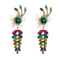 Rhinestone Earring, Tibetan Style, with Glass, plated, for woman & enamel, more colors for choice, 30x80mm, Sold By Pair