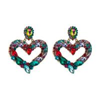 Rhinestone Earring Zinc Alloy with Glass Heart plated for woman & enamel & with rhinestone & hollow Sold By Pair