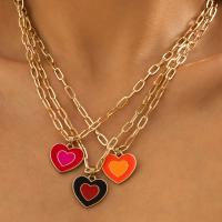 Zinc Alloy smykker halskæde, med Jern, med 2.7inch extender kæde, Heart, forgyldt, for kvinde & emalje, flere farver til valg, nikkel, bly & cadmium fri, Længde Ca. 15.7 inch, Solgt af PC