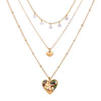 Multi Layer Necklace Zinc Alloy with Abalone Shell Heart KC gold color plated multilayer & micro pave cubic zirconia & for woman nickel lead & cadmium free Length Approx 19.69 Inch Sold By PC
