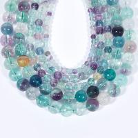 Fluorit Beads, Runde, poleret, du kan DIY, flerfarvede, Solgt Per 38 cm Strand