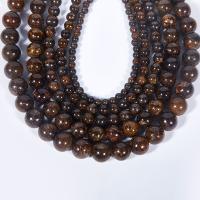Bronzite Stone Beads, Χρυσός + χαλκός + πετράδι, Γύρος, γυαλισμένο, DIY, μικτά χρώματα, Sold Per 38 cm Strand