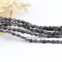Perles en labradorite, ovale plat, poli, DIY, noire, 6x8mm, Vendu par 38 cm brin