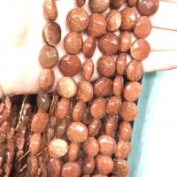 Goldstone Beads, Rond plat, gepolijst, DIY, roodachtig oranje, Per verkocht 38 cm Strand