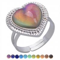 кольцо с эмалью настроения , цинковый сплав, с Акрил, Сердце, Регулируемый & Женский & настроение эмаль, разноцветный, 18x18mm, продается PC