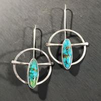 Turquoise Earring, Tibetan Style, with turquoise, plated, fashion jewelry & for woman, 42x25mm, Sold By Pair