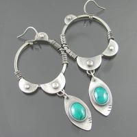 Boucles d'oreilles en alliage de zinc, avec turquoise, Placage, bijoux de mode & pour femme, 61x28mm, Vendu par paire