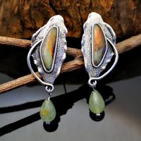 Zinc Alloy Drop Earrings with Jade Malaysia plated fashion jewelry & for woman Sold By Pair